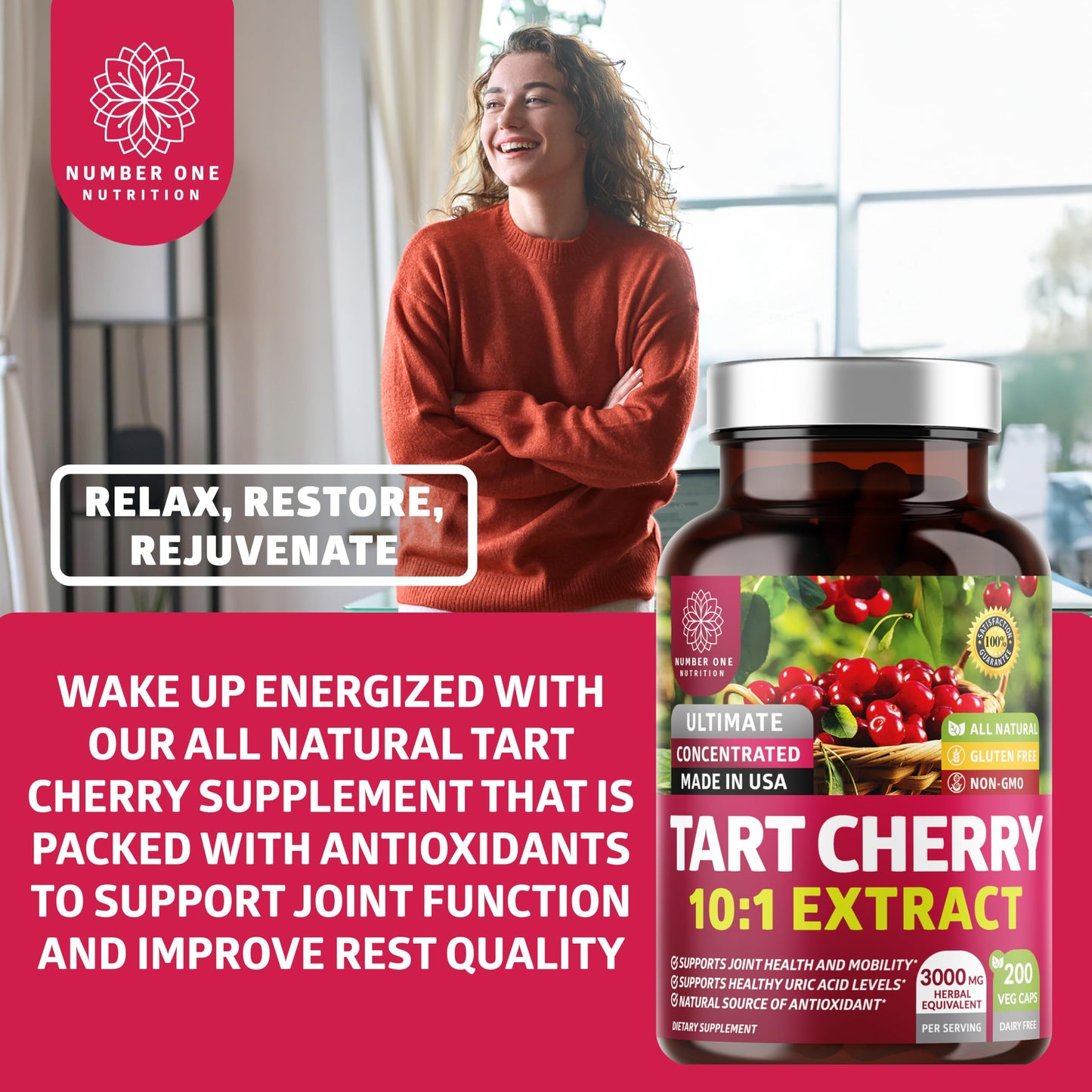 N1N Tart Cherry Extract Capsules – 200 Veg Caps (Pack of 2), 3000 mg