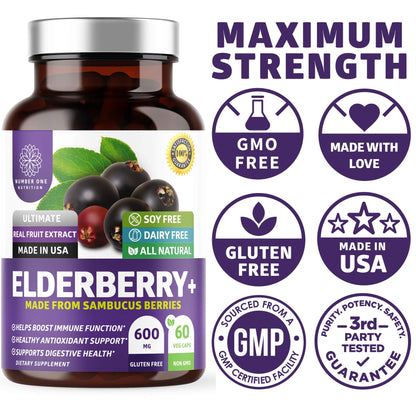 N1N Premium Black Elderberry Capsules – Max Strength for Immunity & Skin Health | 60 Veg Caps (Pack of 2)