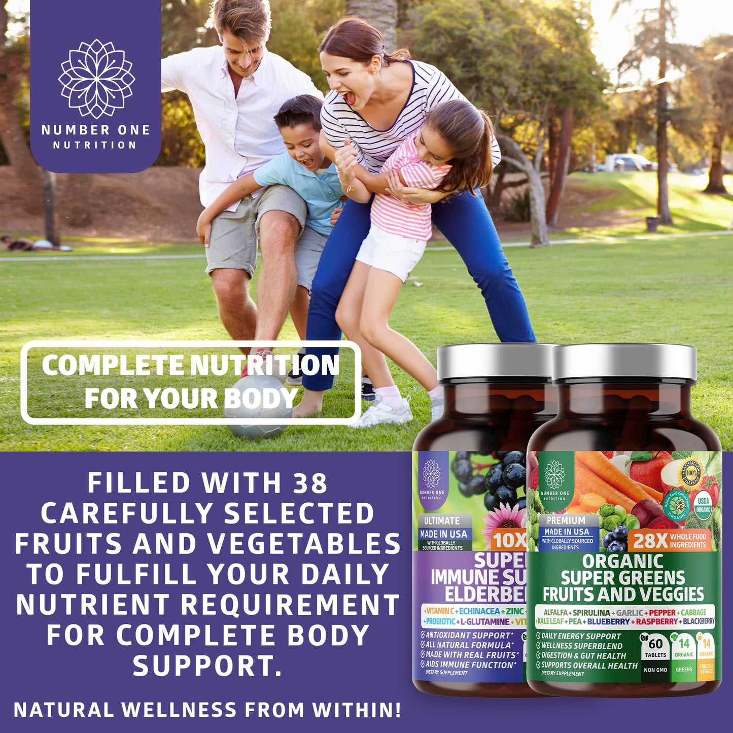 N1N Organic Super Greens + Immune Support | 38 Ingredients | 120 Caps