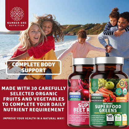 N1N Premium Organic Superfood Greens & Beet Root Tablets for Immunity - 120 Tablets