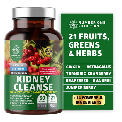 N1N Kidney Cleanse – 21 Herbs with Cranberry & Uva Ursi | 60 Veg Caps