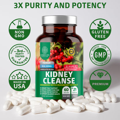 N1N Kidney Cleanse – 21 Herbs with Cranberry & Uva Ursi | 60 Veg Caps