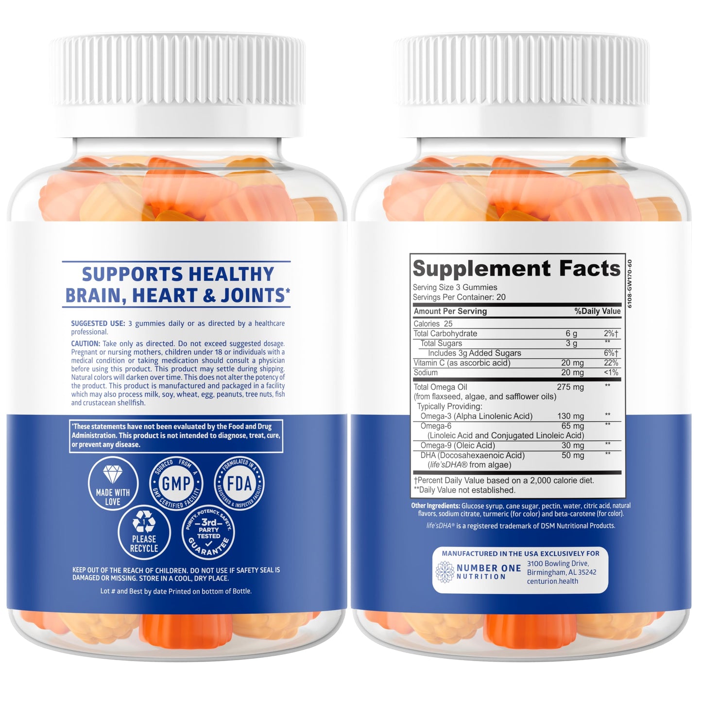 N1N Omega 3-6-9 + DHA Gummies (Vegan) – Brain & Immunity Support | Pack of 2