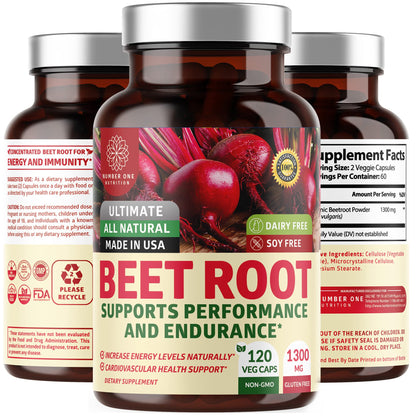 N1N Premium Organic Beet Root Capsules 1300mg – 120 Veg Caps | Non-GMO & Gluten Free
