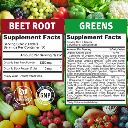 N1N Premium Organic Superfood Greens & Beet Root Tablets for Immunity - 120 Tablets