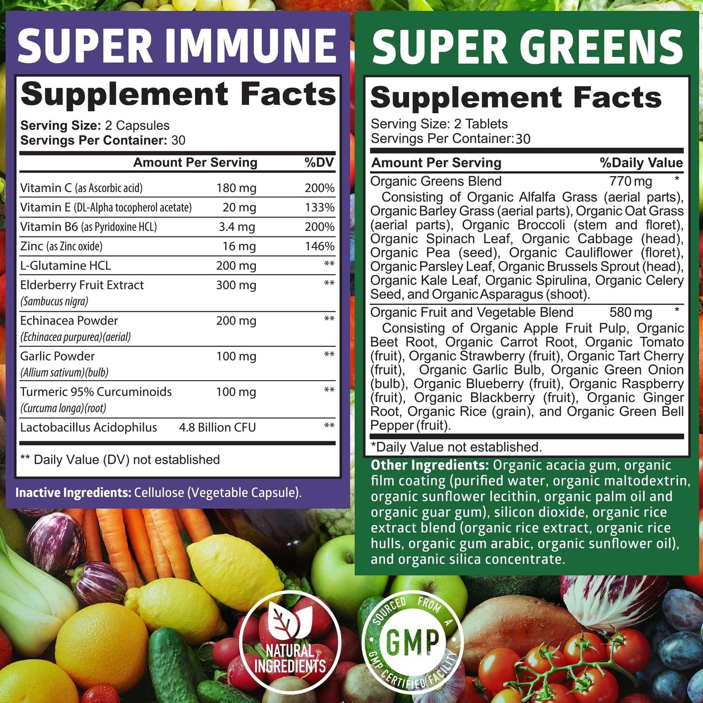 N1N Organic Super Greens + Immune Support | 38 Ingredients | 120 Caps