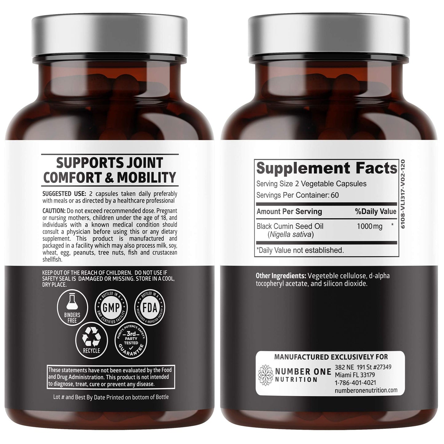 Number One Nutrition N1N Premium Black Seed Oil 1000 mg - Cold-Pressed