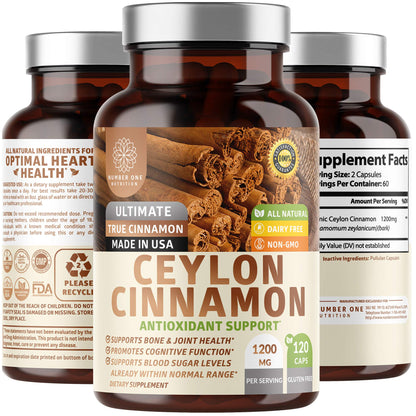 N1N Premium Ceylon Cinnamon 1200mg – 100% Organic Cinnamon Supplement | Supports Circulation, Brain & Joints | 120 Caps