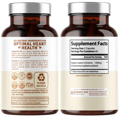 N1N Premium Ceylon Cinnamon 1200mg – 100% Organic Cinnamon Supplement | Supports Circulation, Brain & Joints | 120 Caps