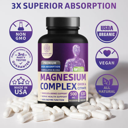 N1N Premium Magnesium Complex - High Absorption Magnesium Supplement | 120 Veggie Capsules