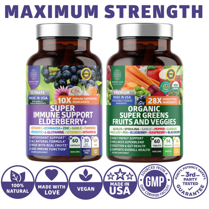N1N Organic Super Greens + Immune Support | 38 Ingredients | 120 Caps