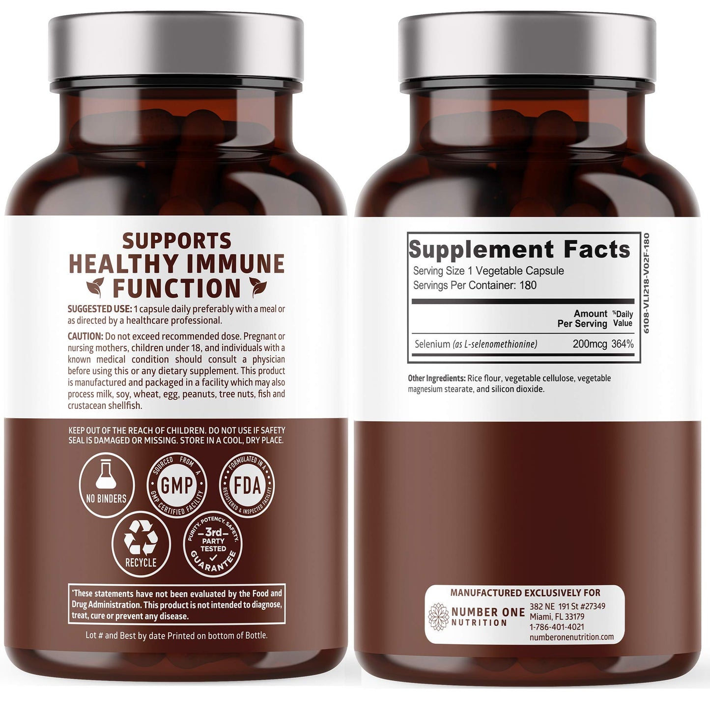 N1N Premium Pure Selenium 200MCG Max Absorption – Immunity & Prostate Support, 180 Veg Caps