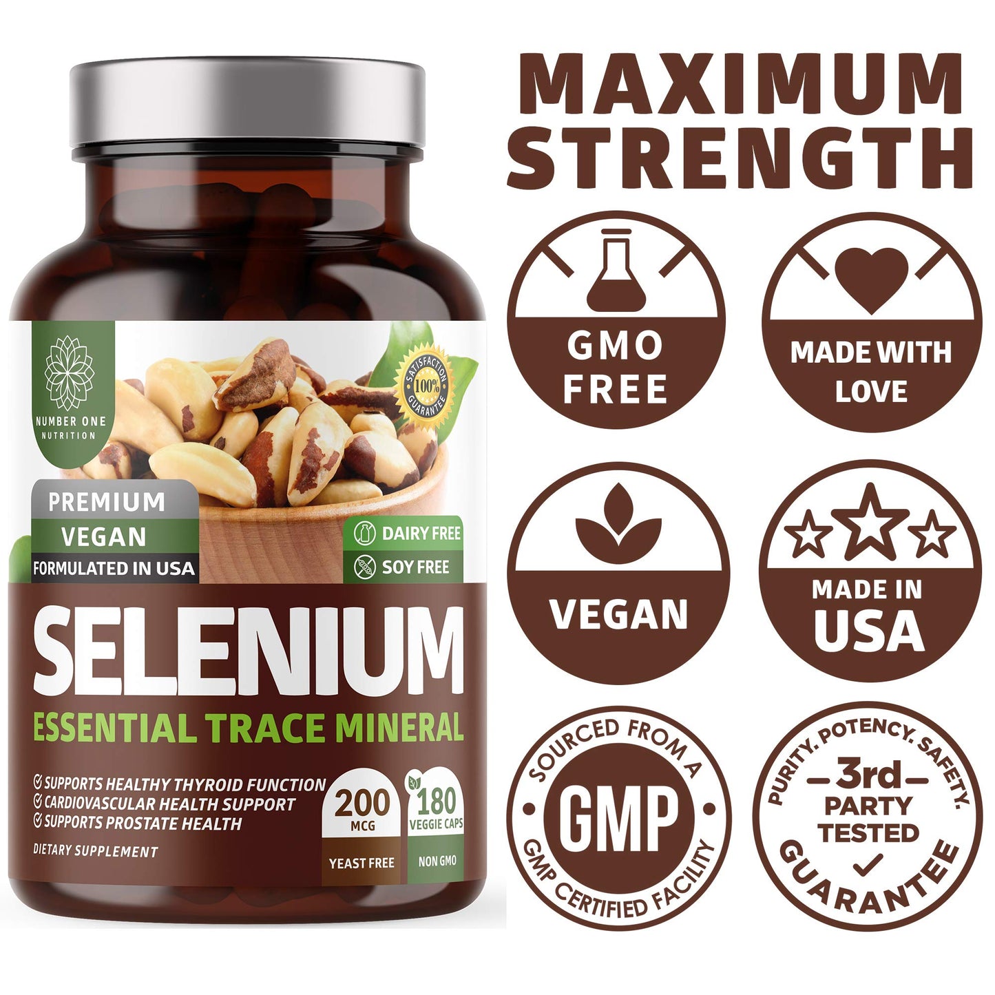N1N Premium Pure Selenium 200MCG Max Absorption – Immunity & Prostate Support, 180 Veg Caps