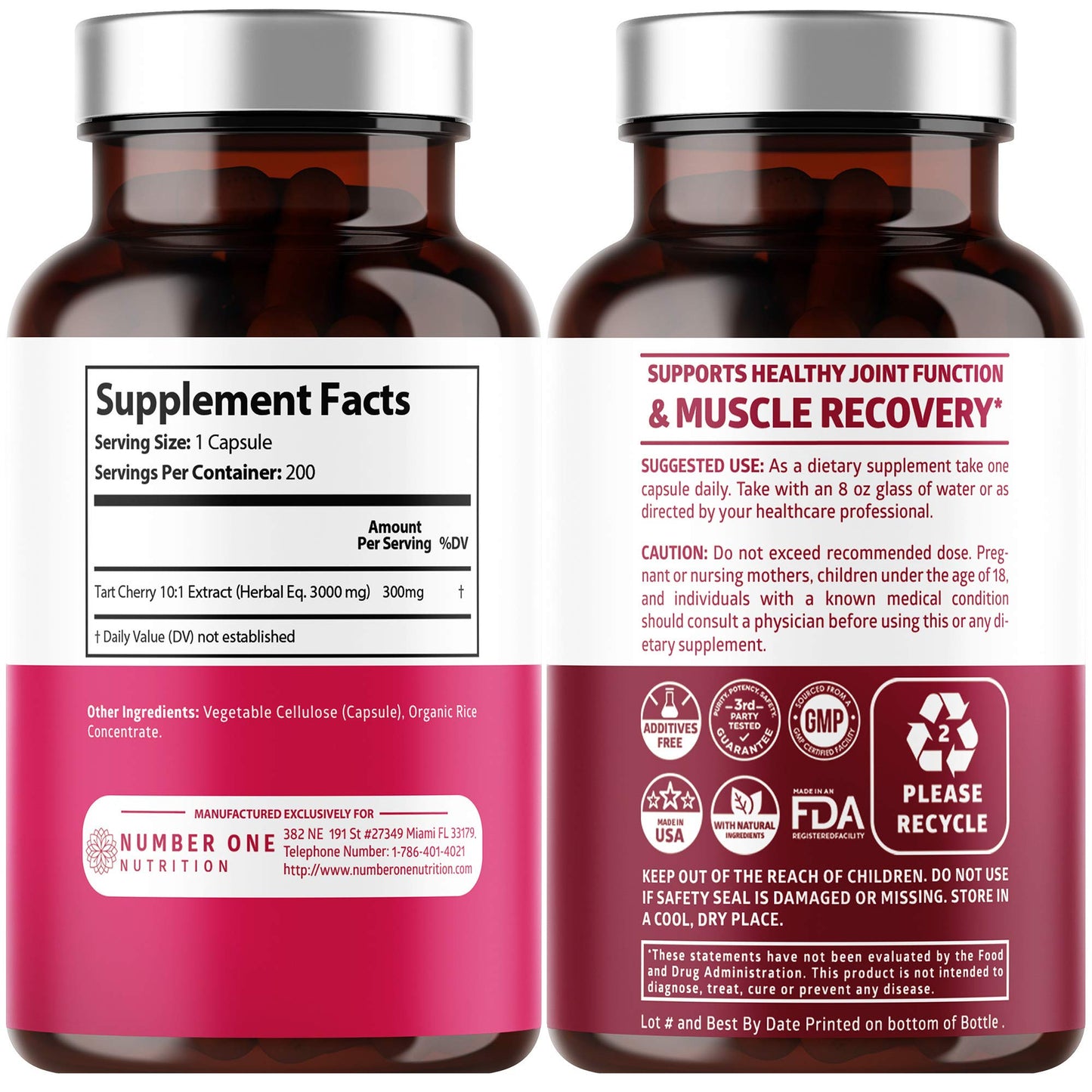 N1N Premium Tart Cherry Extract Capsules - 200 Veg Caps, 3000 mg | Joint Health & Antioxidant