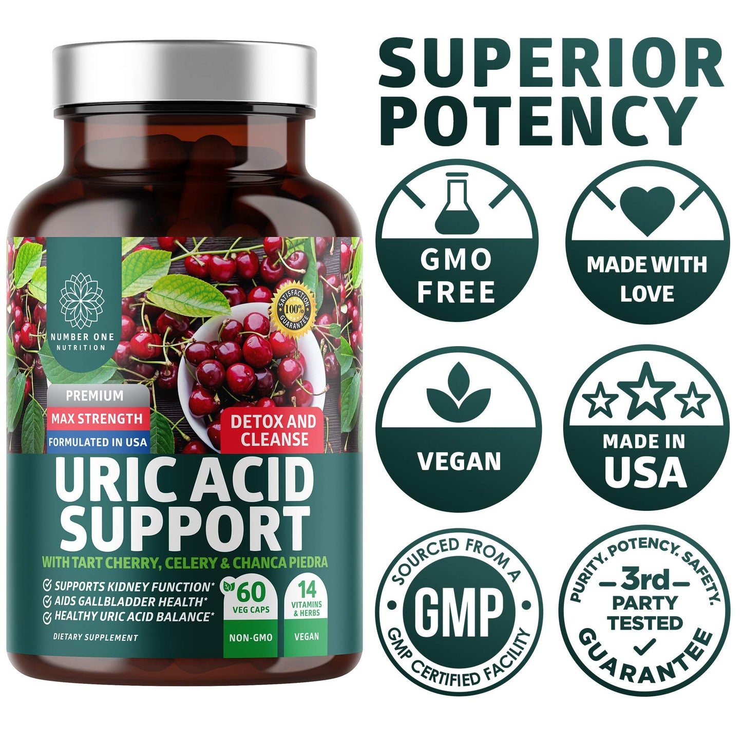 N1N Premium Uric Acid Support – 14x Potent Herbs, All Natural Kidney & Uric Acid Cleanse (Pack of 2)