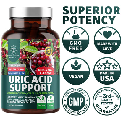 N1N Premium Uric Acid Support – 14x Potent Herbs, All Natural Kidney & Uric Acid Cleanse (Pack of 2)