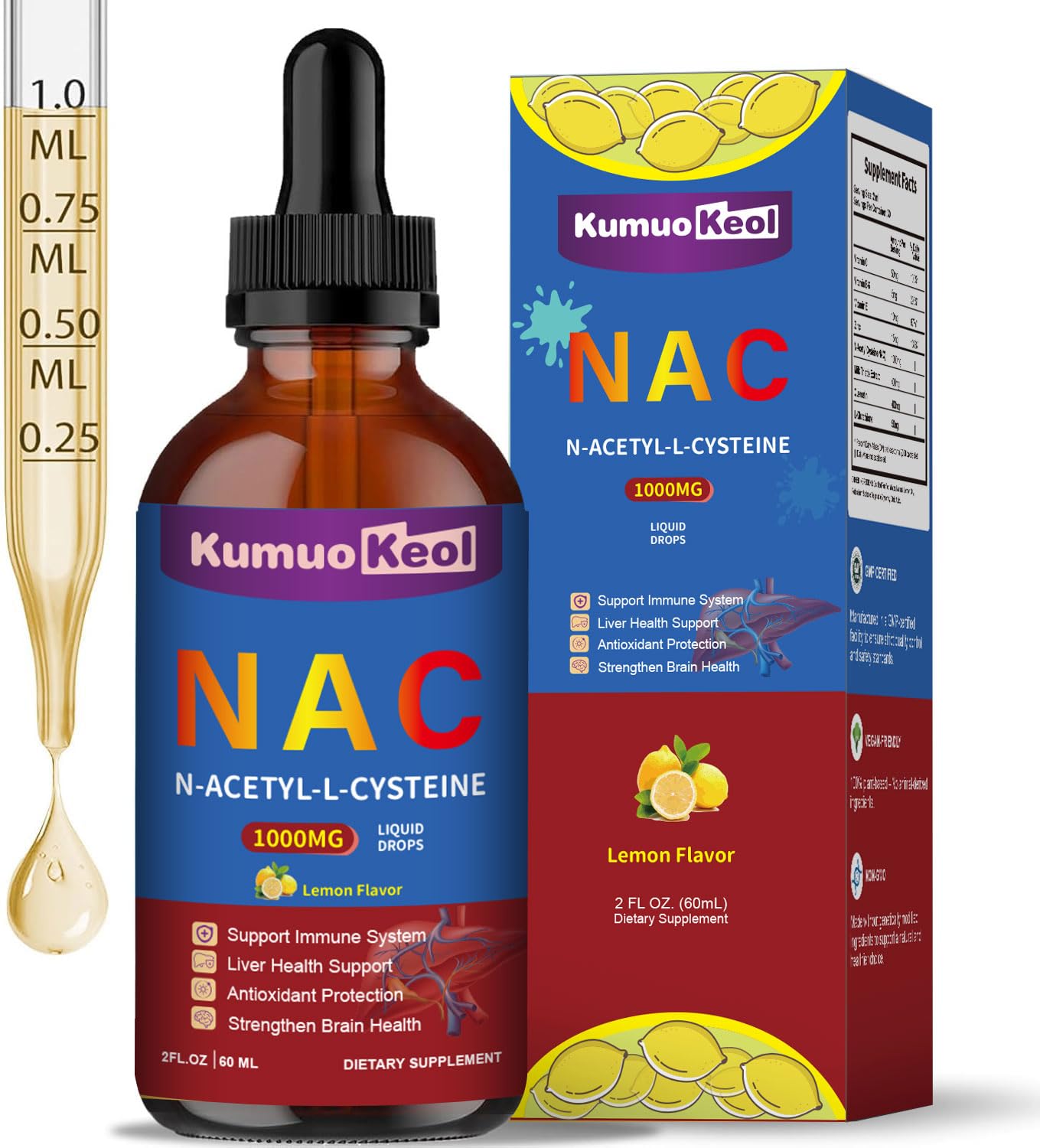 NAC 1000mg Drops with Quercetin & Zinc – N-Acetyl Cysteine Liquid (2 fl oz) for Adults & Kids