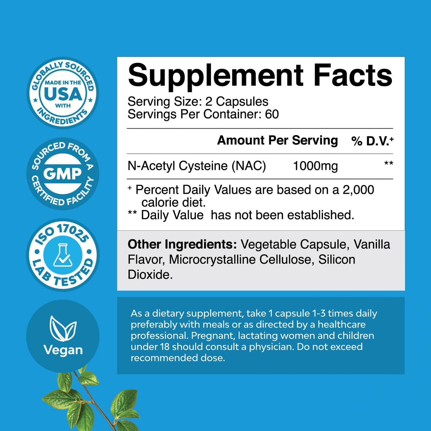 NAC 1000mg Vegan Capsules | N-Acetyl Cysteine for Liver Detox, Lung Health & Immunity (2 Months)