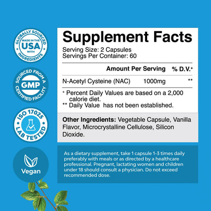 NAC 1000mg - Vegan N-Acetyl Cysteine for Liver Detox, Immunity & Lung Health (4 Months)