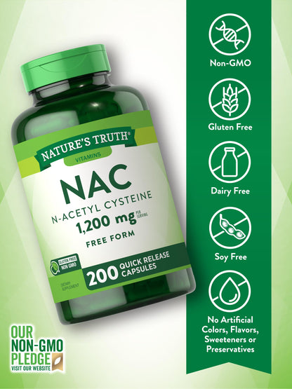 Nature's Truth NAC 1200mg N-Acetyl Cysteine - 200 Caps | Non-GMO, Gluten Free