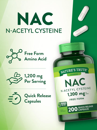 Nature's Truth NAC 1200mg N-Acetyl Cysteine - 200 Caps | Non-GMO, Gluten Free