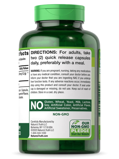 Nature's Truth NAC 1200mg N-Acetyl Cysteine - 200 Caps | Non-GMO, Gluten Free