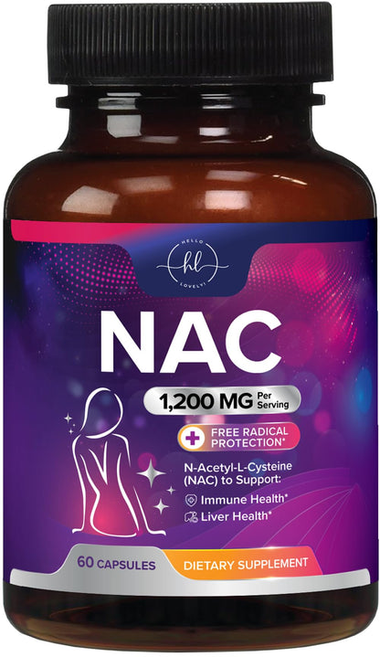 NAC 1200mg Supplement – Immune Support, Antioxidants, Liver & Lung Health | Made in USA, Vegan, Non-GMO, Gluten-Free | 60 Capsules