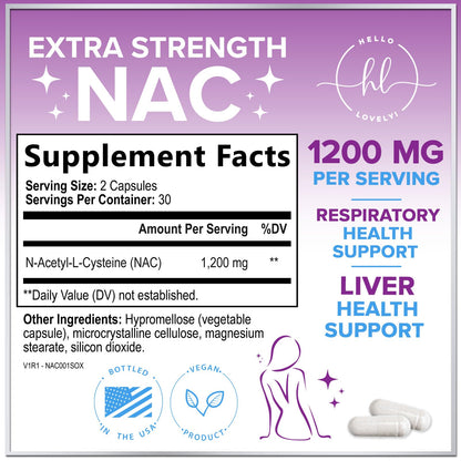 NAC 1200mg Supplement – Immune Support, Antioxidants, Liver & Lung Health | Made in USA, Vegan, Non-GMO, Gluten-Free | 60 Capsules