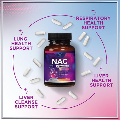 NAC 1200mg Supplement – Immune Support, Antioxidants, Liver & Lung Health | Made in USA, Vegan, Non-GMO, Gluten-Free | 60 Capsules