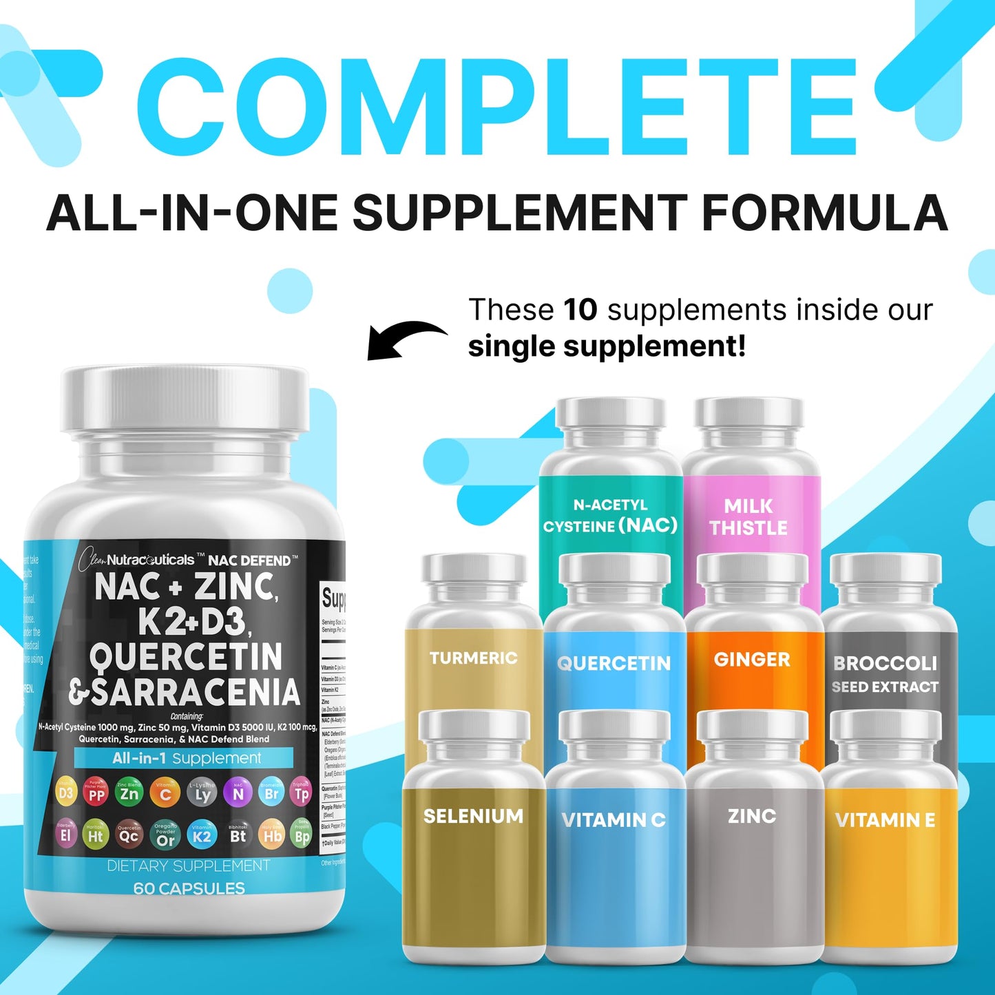 NAC 19-in-1 Immune Support: NAC, D3, K2, Zinc, Quercetin