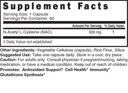 2 Pack NAC Supplement – N-Acetyl Cysteine 600mg | Nutri NAC 600mg – Antioxidant & Glutathione Support