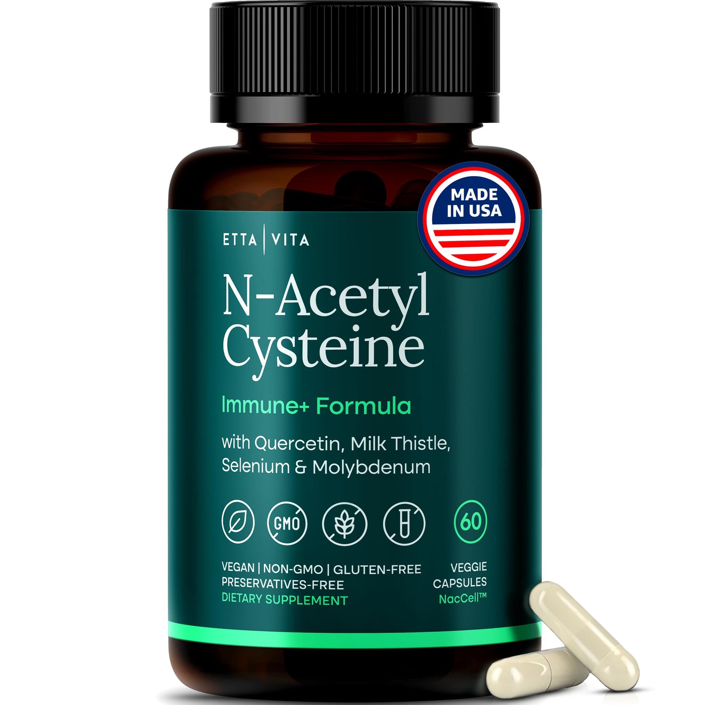 Vegan NAC 600mg Liver Detox & Immune Support | Quercetin, Milk Thistle, Molybdenum & Selenium