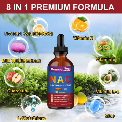 NAC 1000mg Drops with Quercetin & Zinc – N-Acetyl Cysteine Liquid (2 fl oz) for Adults & Kids