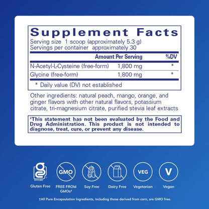 NAC + Glycine Powder for Immune Support | Pure Encapsulations - Gluten Free & Non-GMO 5.6 oz
