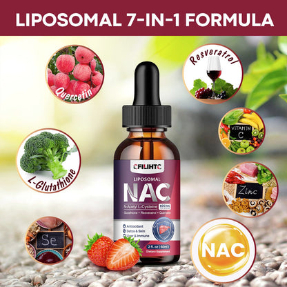 Liposomal NAC Liquid Drops – 600mg N-Acetyl Cysteine with Glutathione, Resveratrol & Zinc (Strawberry, 4 oz)