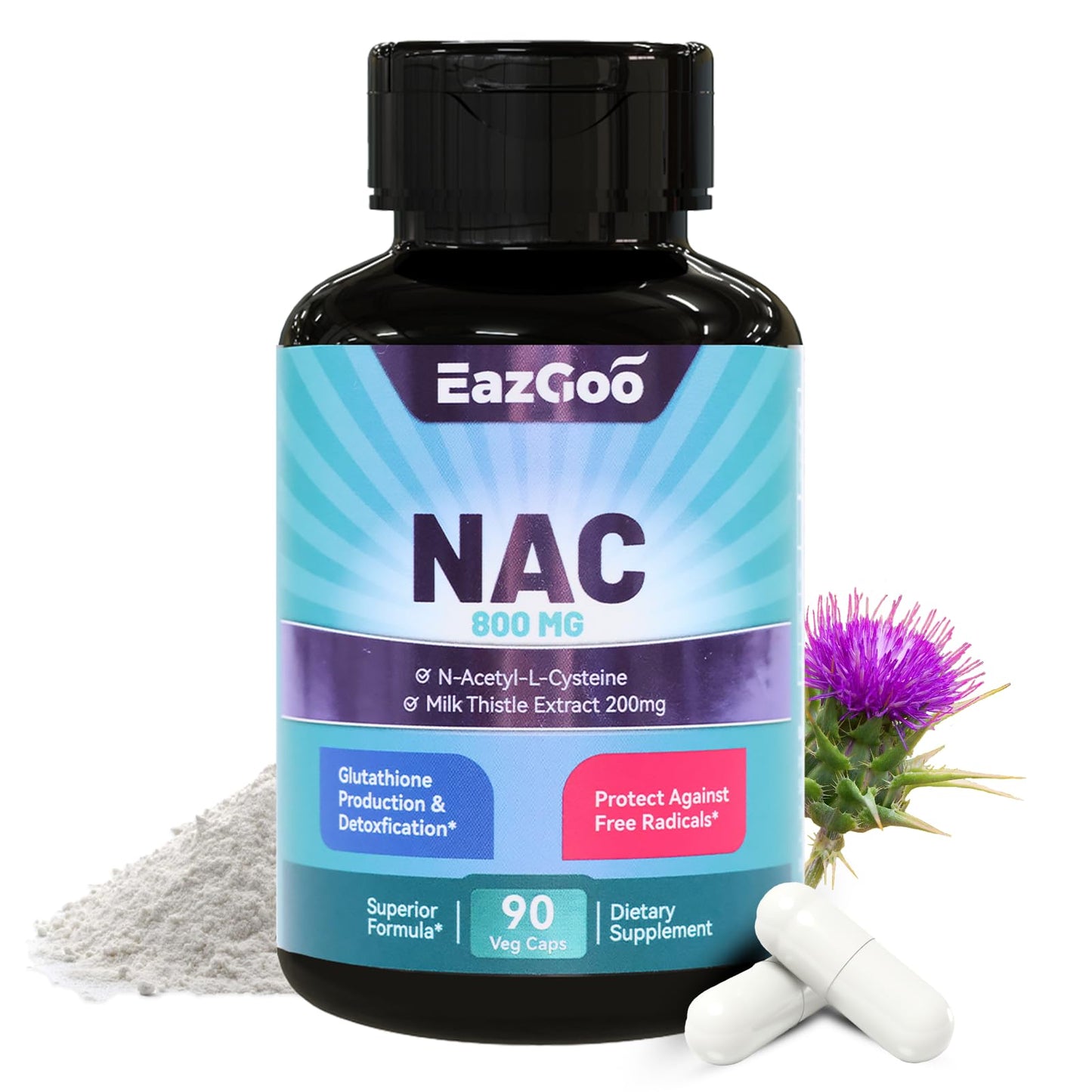 NAC 800mg + Milk Thistle 200mg Capsules – Antioxidant, 90 Count, Vegan