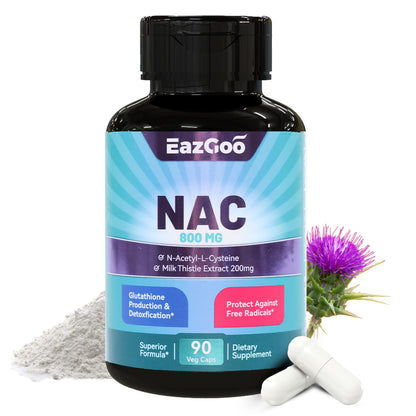 NAC 800mg + Milk Thistle 200mg Capsules – Antioxidant, 90 Count, Vegan