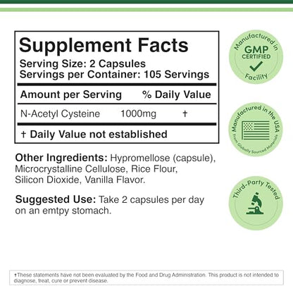 NAC N-Acetyl Cysteine 1000mg - 210 Capsules | Double Wood