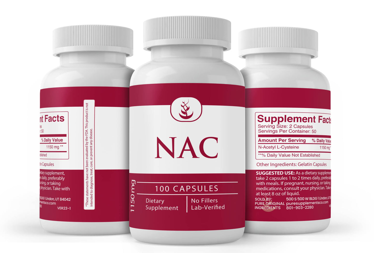 PURE ORIGINAL INGREDIENTS N-Acetyl L-Cysteine NAC - 100 Capsules | Lab Verified