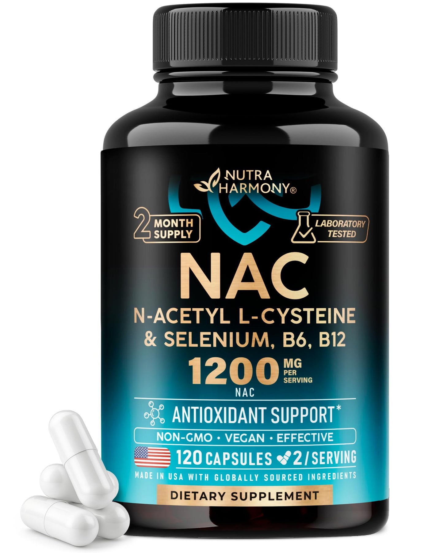 NAC Supplement with Selenium, B6 & B12 | Antioxidant & Immune Support | 1200 mg NAC per Serving | Made in USA