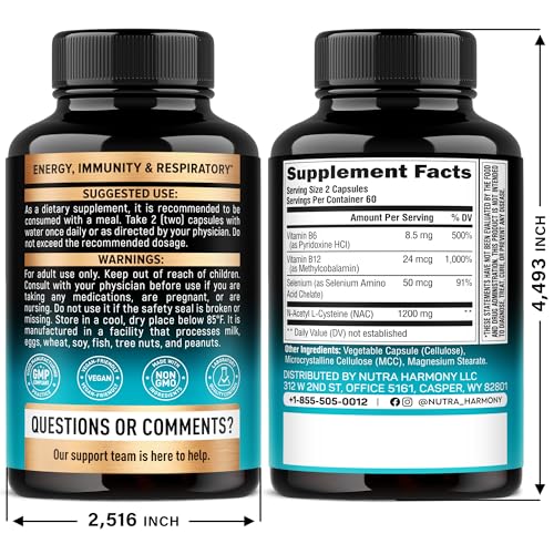 NAC Supplement with Selenium, B6 & B12 | Antioxidant & Immune Support | 1200 mg NAC per Serving | Made in USA