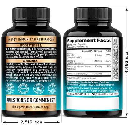 NAC Supplement with Selenium, B6 & B12 | Antioxidant & Immune Support | 1200 mg NAC per Serving | Made in USA