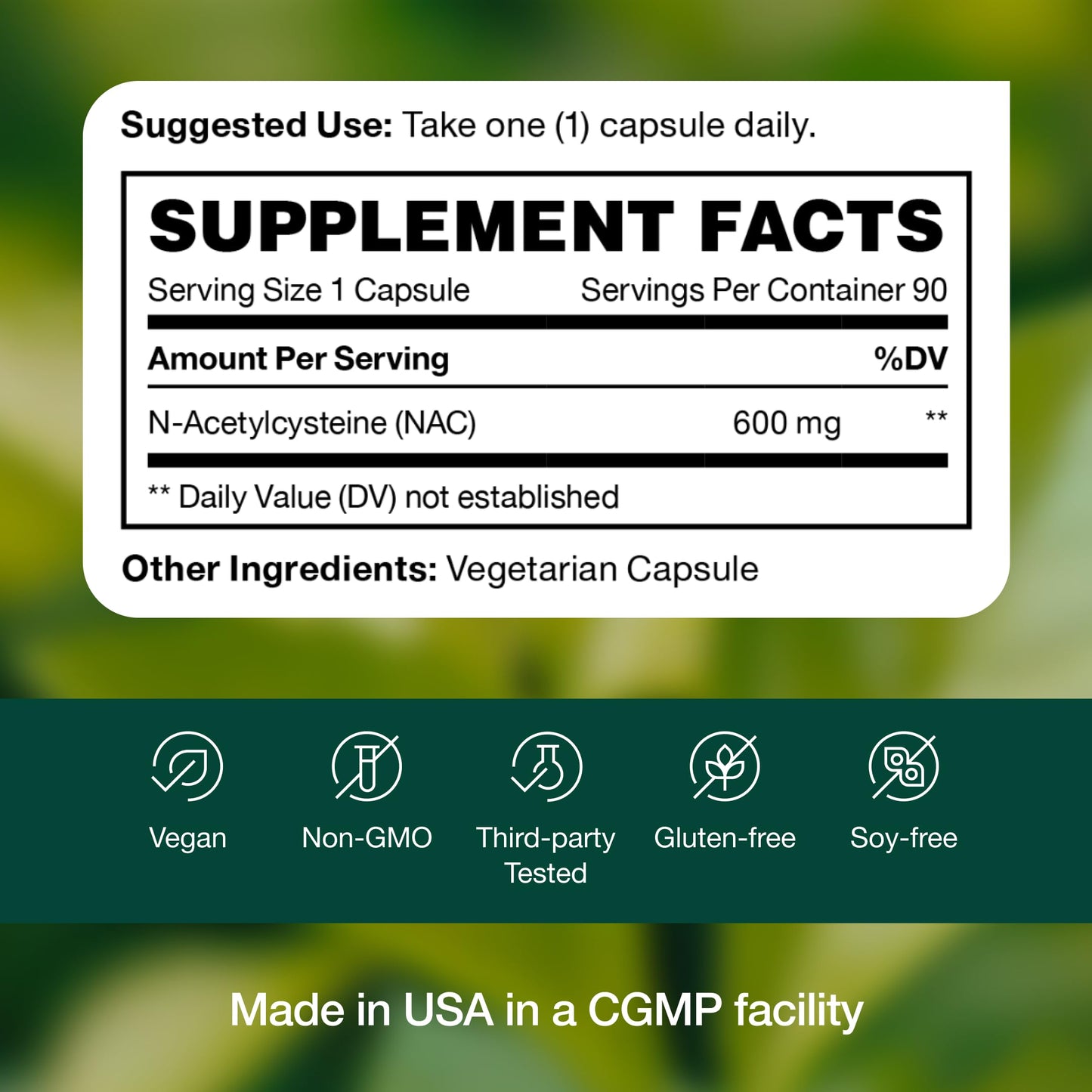 NAC Supplement 600mg – N-Acetyl Cysteine | 90 Vegan Capsules