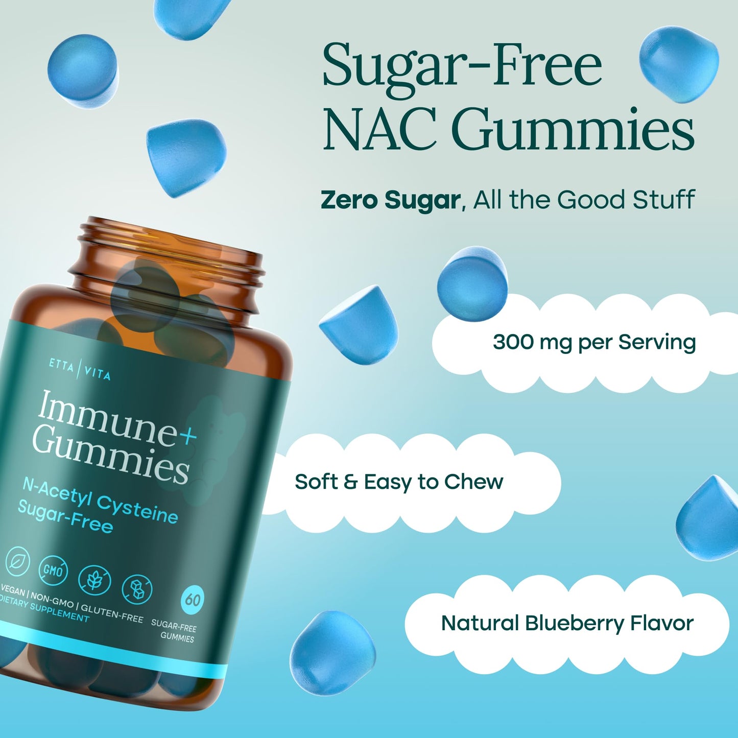 World's First Sugar-Free NAC Gummies – N-Acetyl Cysteine Supplement with MCT Oil Coating (60ct) | Respiratory Health & Liver Detox