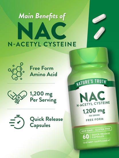 Nature's Truth NAC 1200mg – 60 Capsules | N-Acetyl Cysteine | Non-GMO