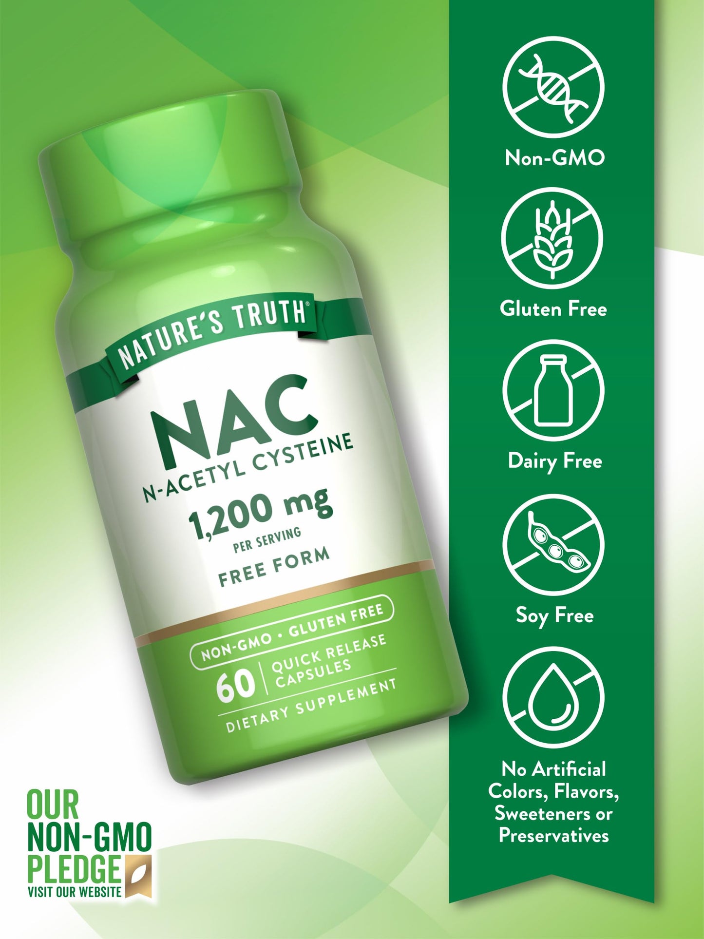 Nature's Truth NAC 1200mg – 60 Capsules | N-Acetyl Cysteine | Non-GMO