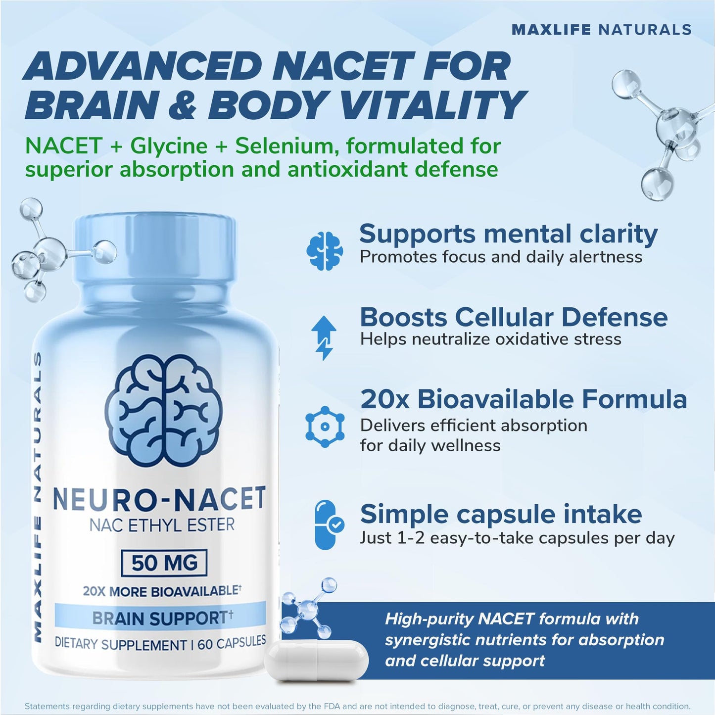 Neuro NACET 60 Capsules | Ethyl Ester NAC for Brain & Lung Support - MaxLife Naturals