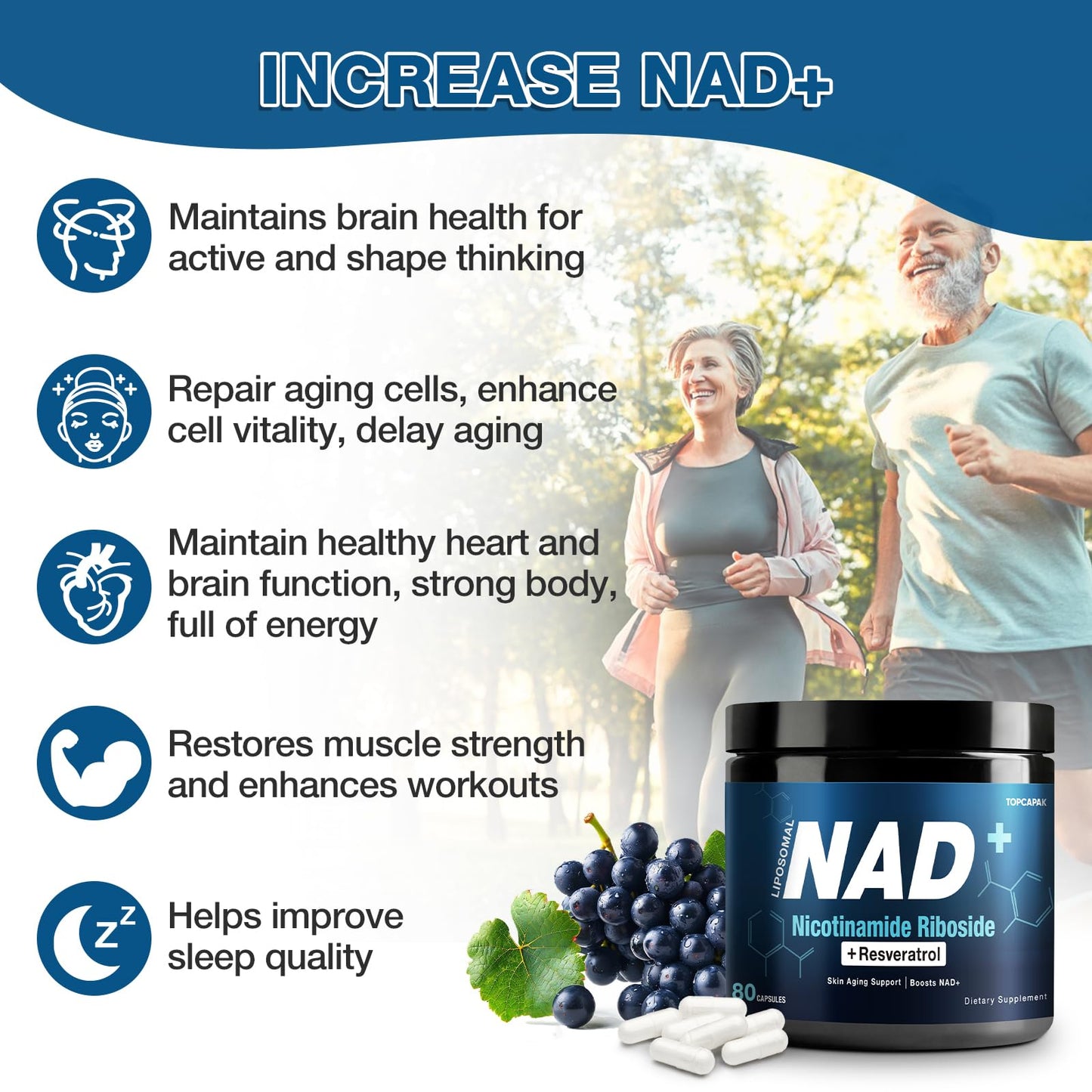 NAD+ Supplement 1000mg NR & Resveratrol | Liposomal Organic NAD for Brain & Energy – 80 Capsules (2 Pcs)