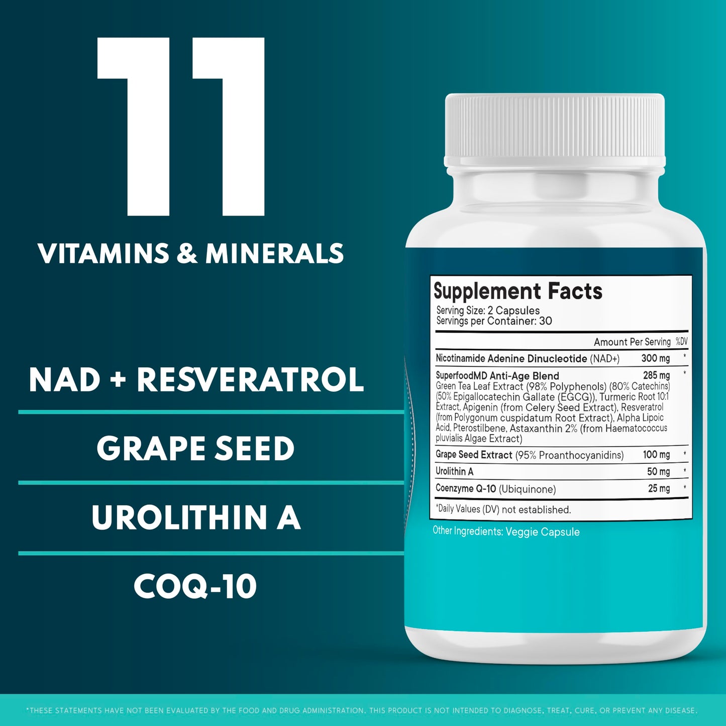 NAD+ Liposomal Antioxidant Supplement for Women & Men | Resveratrol, Astaxanthin, CoQ10 – 180 Capsules