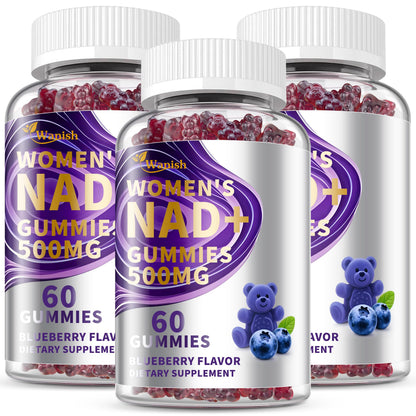 3 Pack NAD Gummies for Women - 500mg NAD, Vegan, Sugar-Free, Blueberry